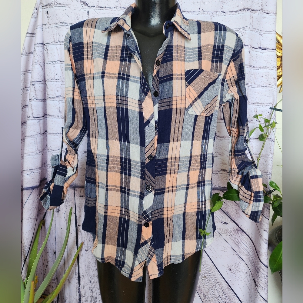 Sold Plaid Button Front Top Medium